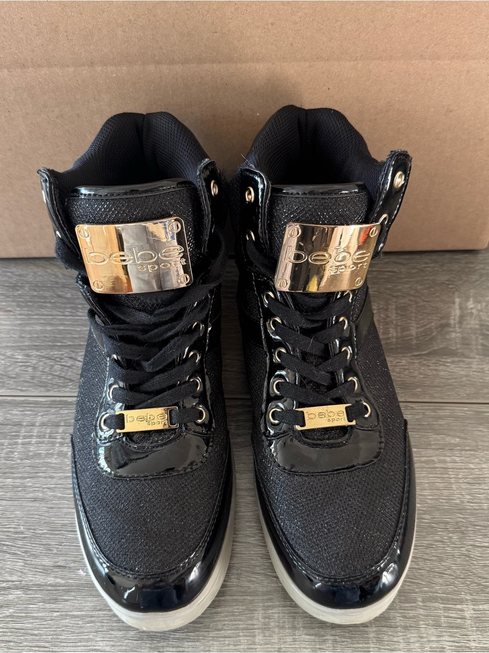 Bebe High Top Sneakers Black Gold Size US 9.5 / UK 7.5  Glam Y2K Kristen